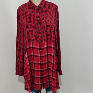 J. Jill Red Plaid Women's Button Down Shirt Dress Longn Sleeve
